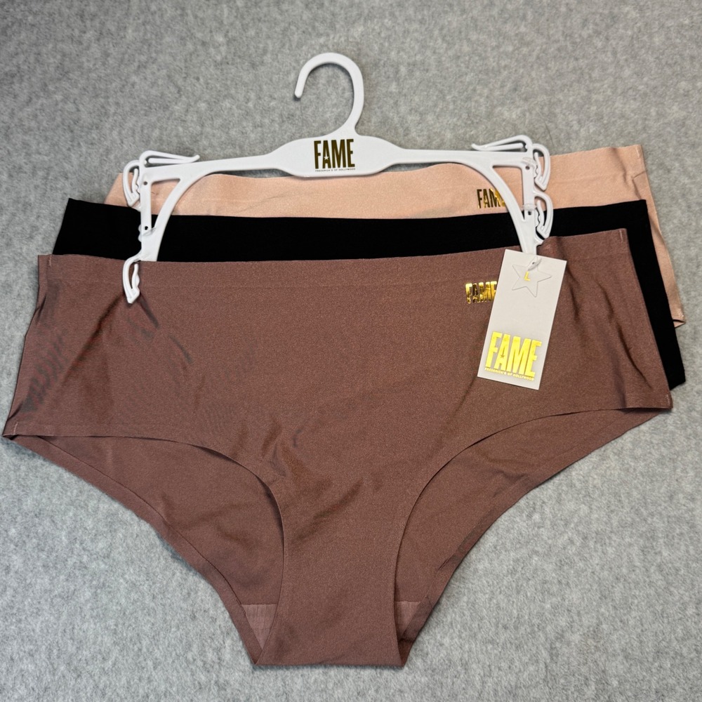 FAME Fredericks of Hollywood 3 Pack Seamless Hipster Panties Nude Black‎ Large